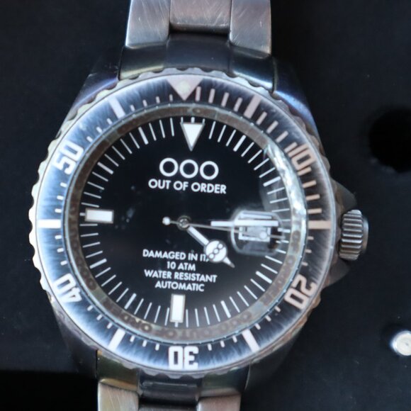 Out of Order Black Automatico Quaranta Watch (Black Dial/Brushed Steel Band) - Picture 2 of 6